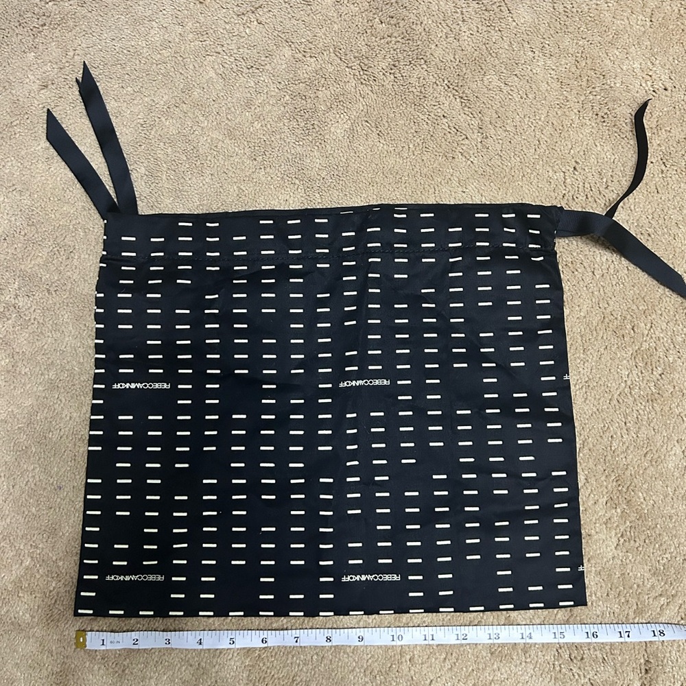 Rebecca Minkoff Black Drawstring Dust Bag with White Dash Pattern